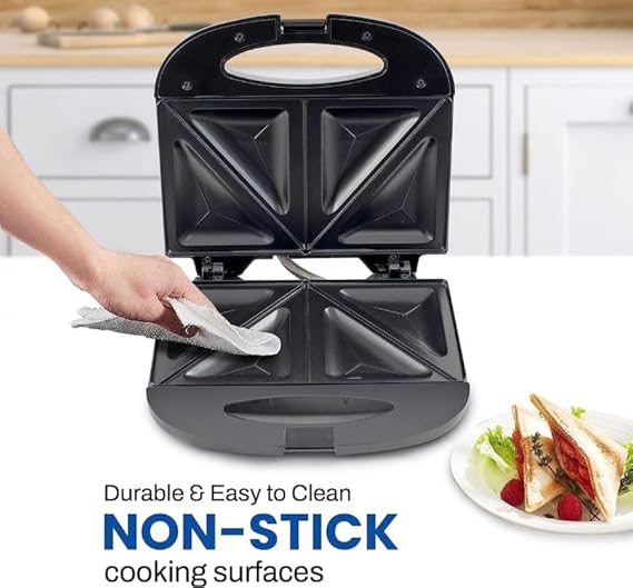 Trade Kite 2 Slice Sandwich Maker – Non-Stick, Stainless Steel, 750W – Compact Electric Toaster Press with Cool-Touch Handle, Lockable Lid & Indicator Lights