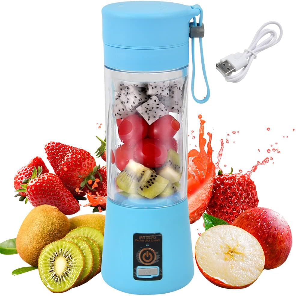TIMESETL Portable Blender, Personal Juicer Cup Fruit Mixer USB Charger Mini Blender for Smoothies and Shakes With 6 Power Blades for Travel, Gym, Outdoor