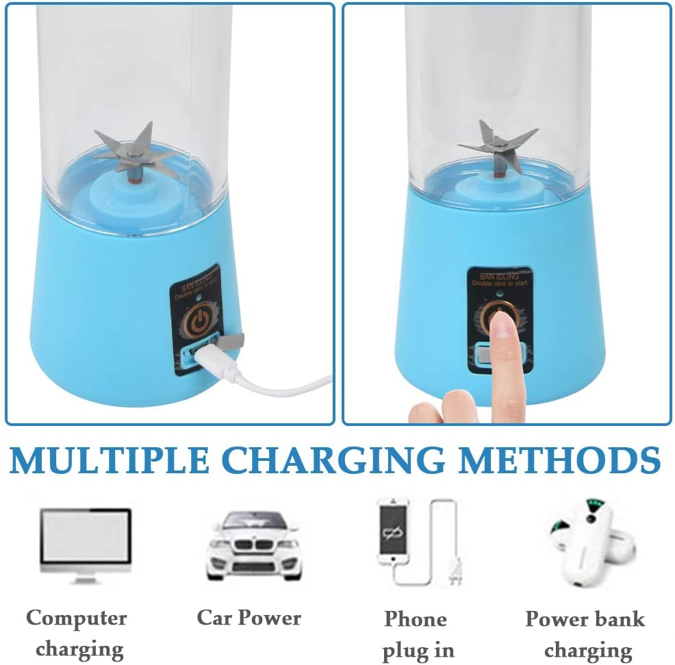 TIMESETL Portable Blender, Personal Juicer Cup Fruit Mixer USB Charger Mini Blender for Smoothies and Shakes With 6 Power Blades for Travel, Gym, Outdoor