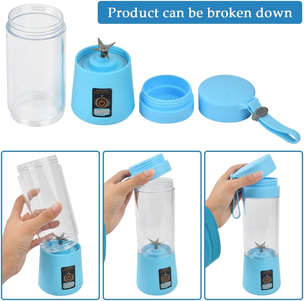 TIMESETL Portable Blender, Personal Juicer Cup Fruit Mixer USB Charger Mini Blender for Smoothies and Shakes With 6 Power Blades for Travel, Gym, Outdoor