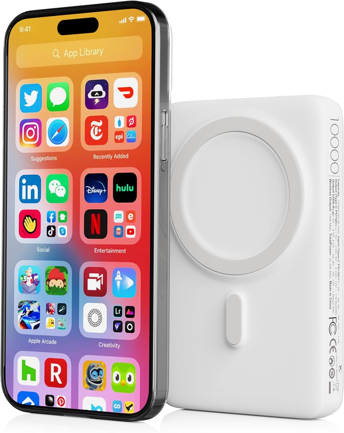 10000mAh Magnetic power bank, fast charging wireless portable charger for iPhone, Wireless Power Bank compatible with Magsafe battery pack for iPhone 17/17 Pro/17 Pro Max/16/15/14/13/12 series