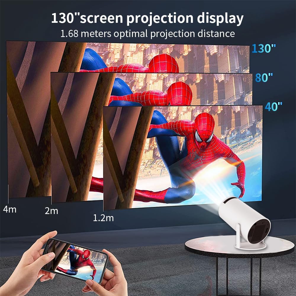 Smart Projector with built-in Apps, Wifi Bluetooth Projector 4K 1080P, Auto Keystone, Short Throw Projector and 180° Adjustable, Mini Portable Outdoor Movie Projector.