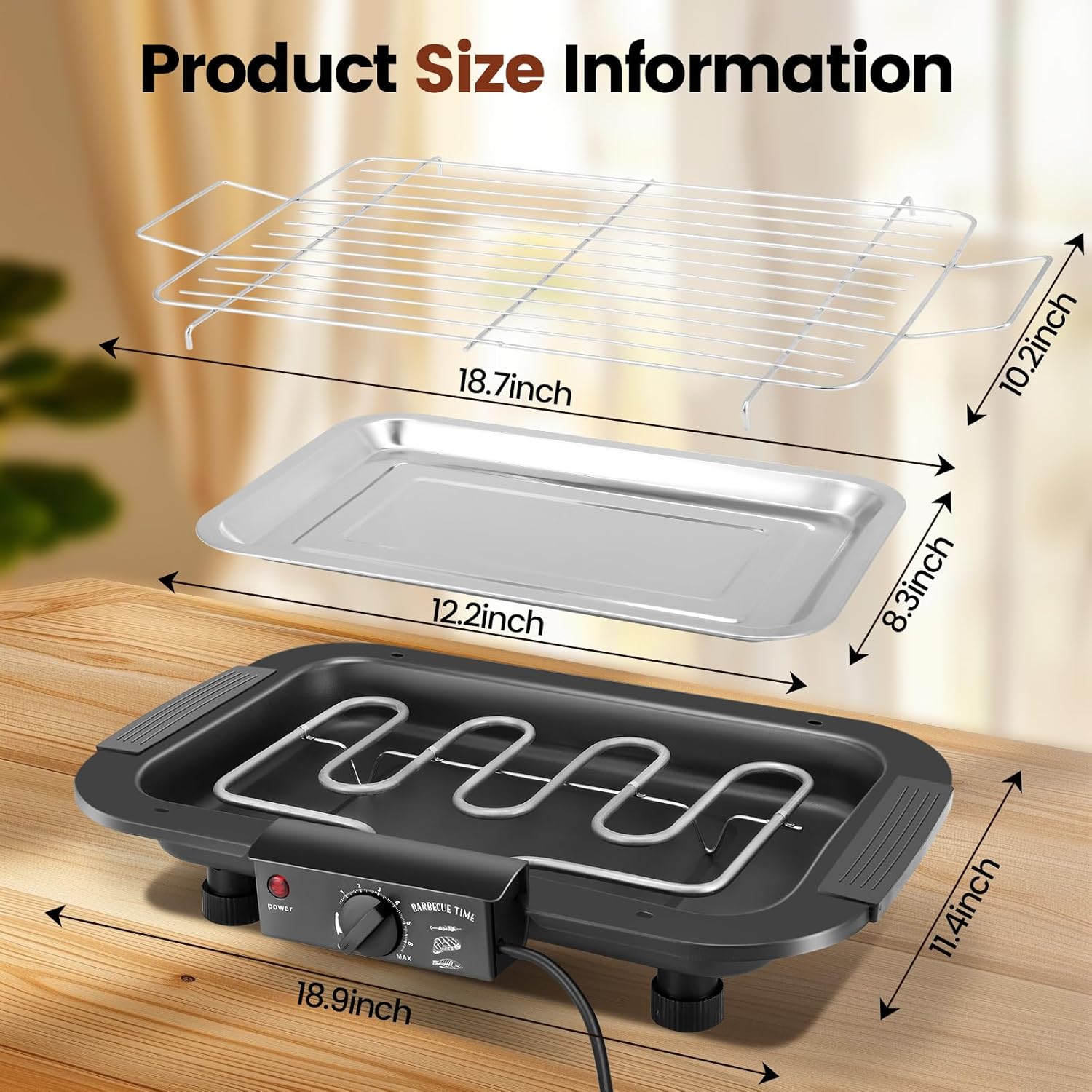 Electric BBQ Grill, 2000W Smokeless Non-Stick Electric Barbecue Grill Indoor/Outdoor with 6 Adjustable Temperature, Detachable Grid Rack and Oil Drip Tray for BBQ Party Dinner Camping Festival